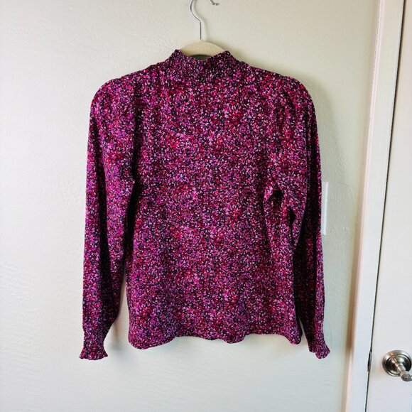 J.Jill Smocked Floral Print Mock Neck Knit Shirt Magenta Pink Purple Top NWT S - Picture 8 of 10